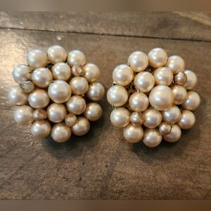 Vintage Classic Pearl Cluster Clip-On Earrings
